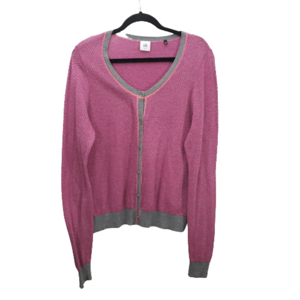 Cabi Pink Gray Geometric Pattern Meg Cardigan L